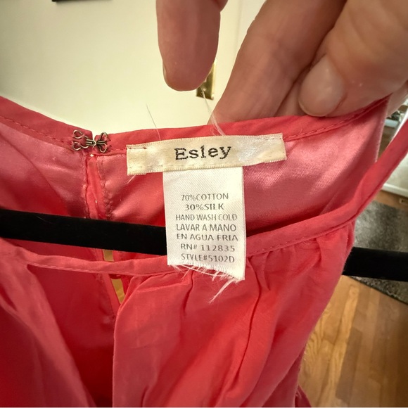 Esley Coral Pink Silk Blend Chiffon Dress Size XS/S Sleeveless Floral Waist - Picture 5 of 6